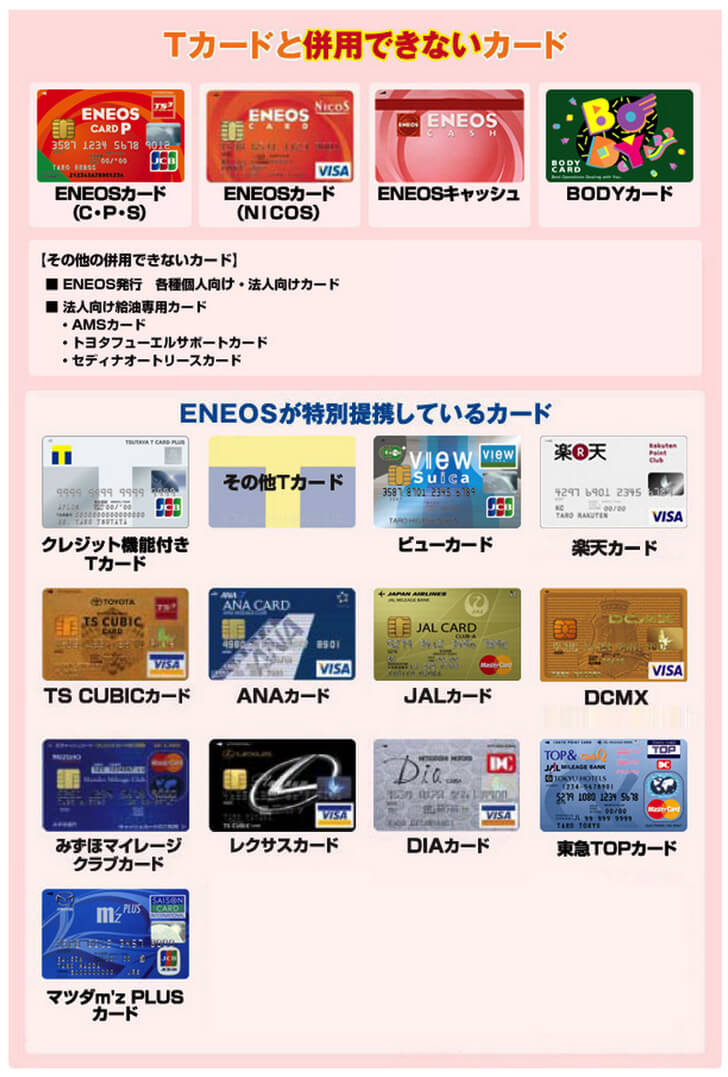 ENEOSでTカードと併用できないカード